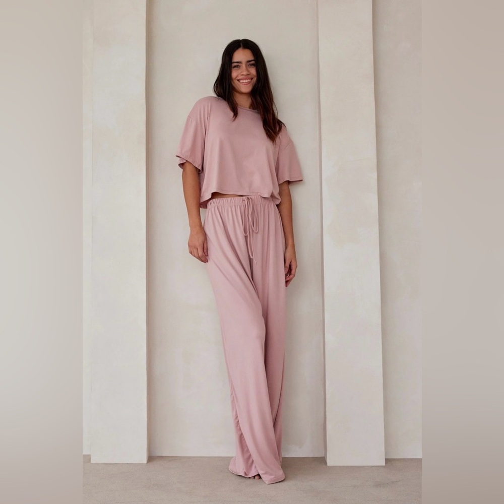 Bumpsuit The Cloud Crop Tee & Slim Pant- Loungewear- Dusty Rose, Large